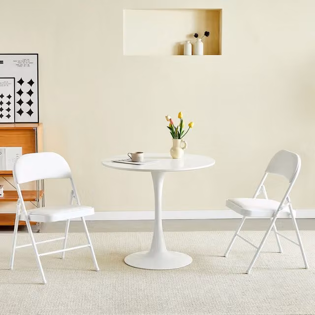 MCC Direct Set of 2 White Folding Dining Chairs with Metal Frame and Padded Synthetic Leather Seats