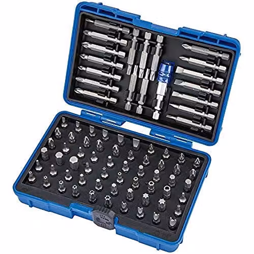 Draper 80 Piece Magnetic Bit Holder and Screwdriver Set, Silver and Blue, 1/4 inch