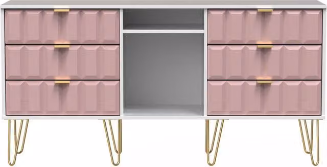 2 U Metro 6 Drawer Sideboard in Dusty Pink and Gold
