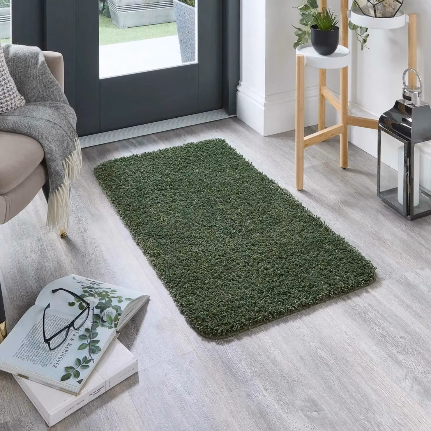 THE RUGS Washable Non Slip Plain Green Shaggy Rug W/D/H: 100 x 150 x 1 cm – 2