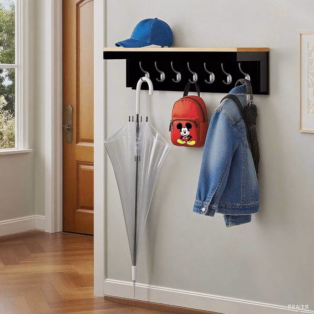 Havendro Black Wall Coat Rack Shelf with 7 Double Hooks, W: 80 cm – 3