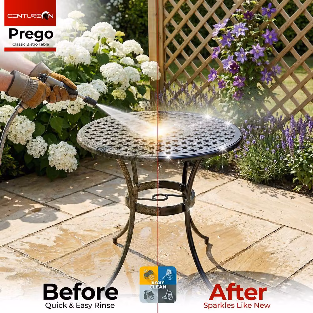 Centurion Supports PREGO Black Cast Aluminium Round Bistro Table for Garden and Patio, Diameter: 70.5 cm – 6