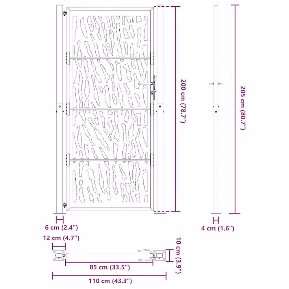Berkfield Home Beautiful Garden Gate in Black Steel, W: 105 cm, H: 205 cm – 6