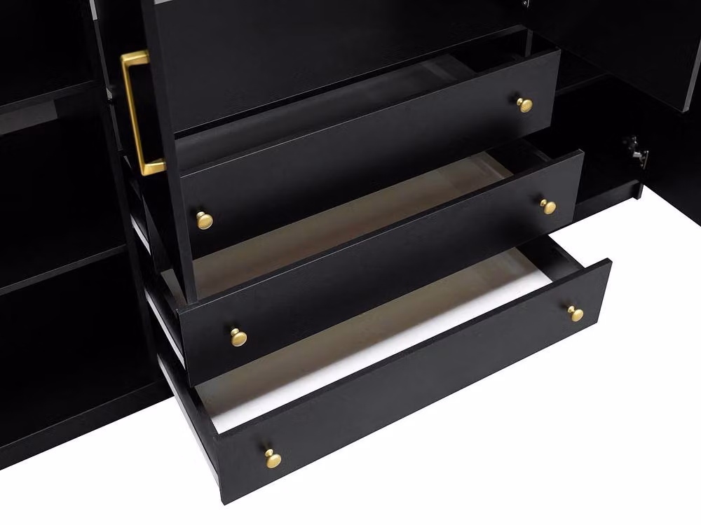 Vente-unique Lizandro Modern Wardrobe with 4 Doors and 3 Drawers, Black and Gold, W: 196 cm, H: 200 cm, D: 58 cm – 4