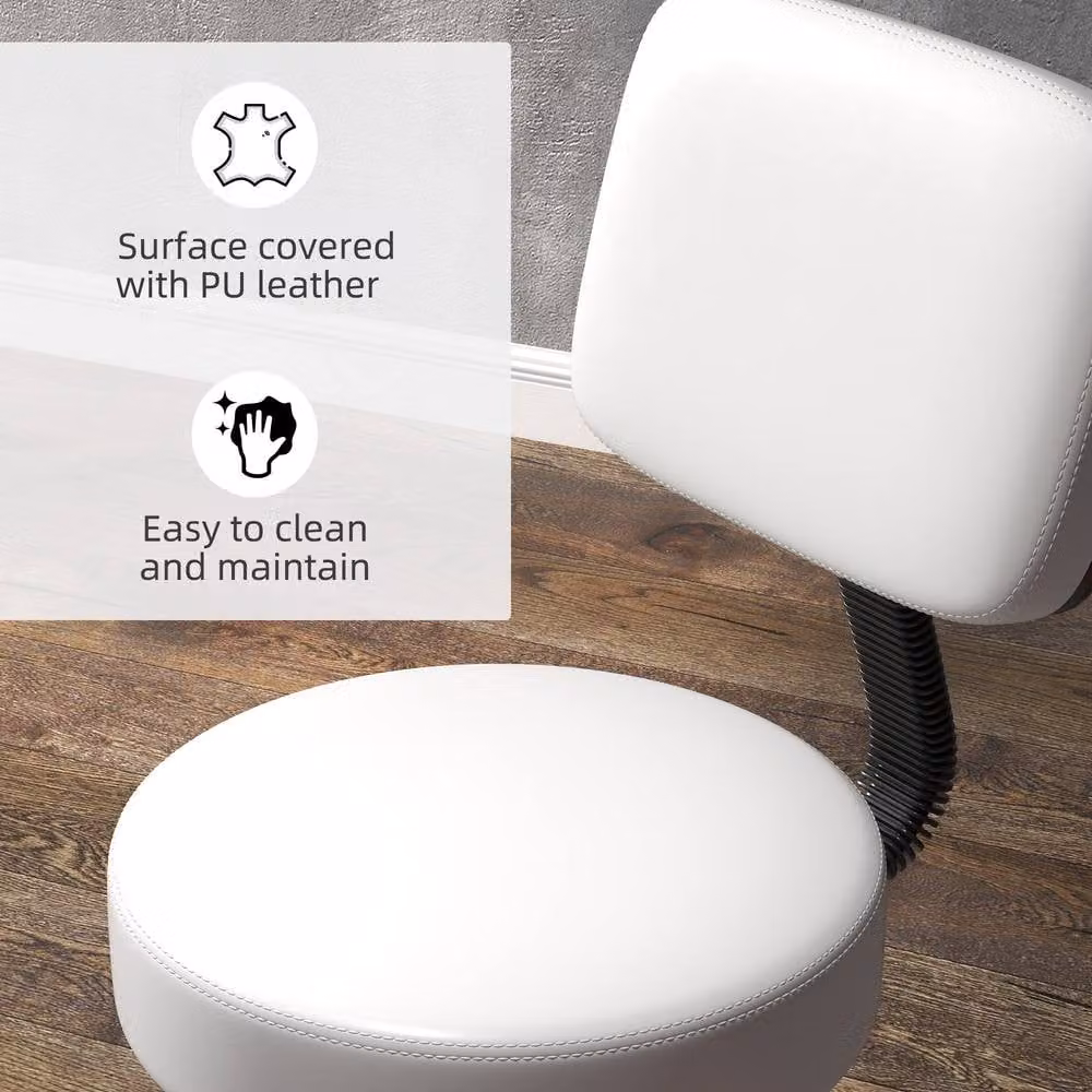 STILVORA Adjustable Height Salon Stool with Backrest in White – 5