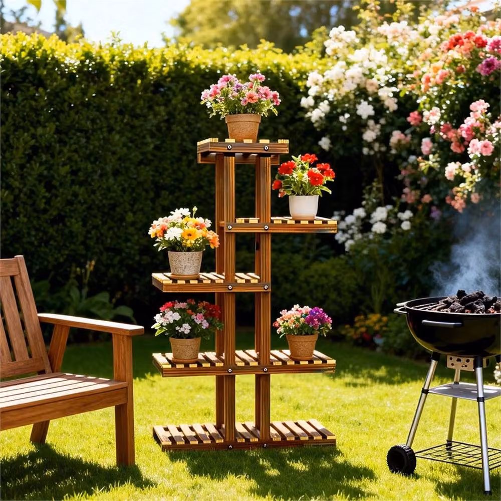 Nordara 5-Tier Wooden Plant Stand and Flower Pot Shelf in Brown – 4