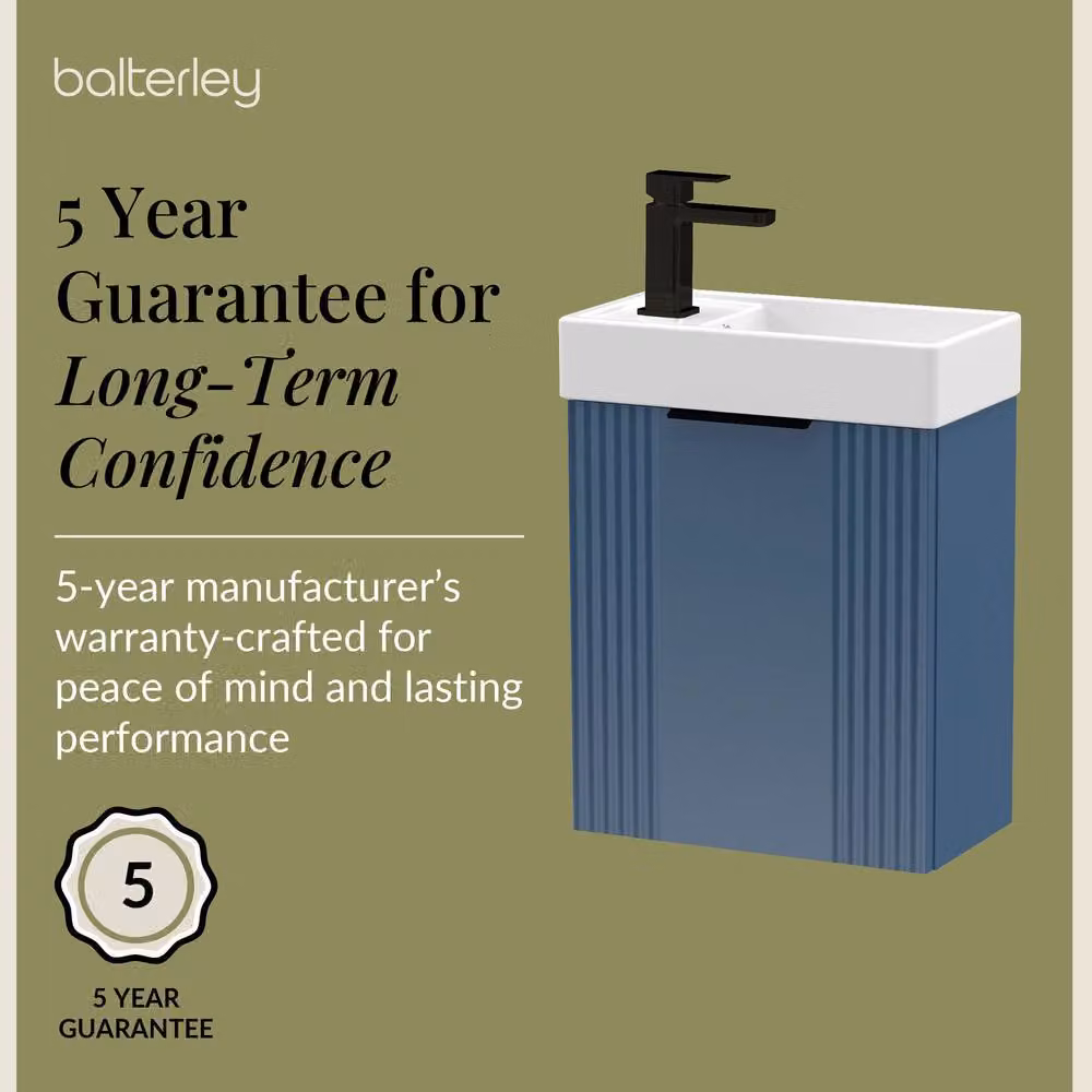 Balterley Blue Wall Mounted Bathroom Vanity Unit with Black Handle and Soft Close Hinged Doors – 3