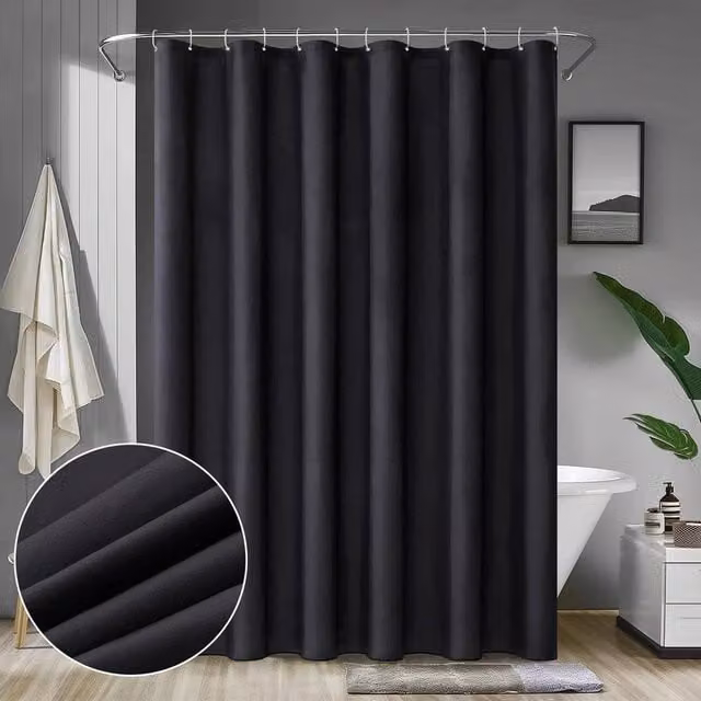 Kelvenix Waterproof Black Fabric Shower Curtain with Weighted Hem and Eyelets