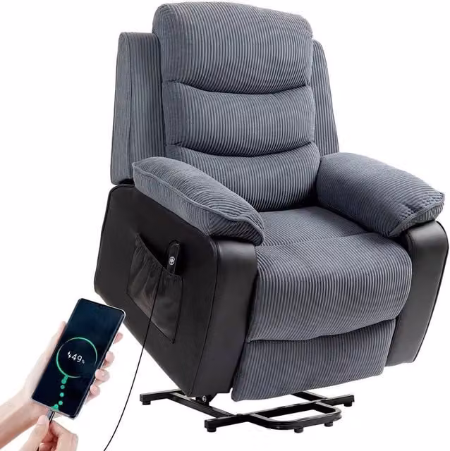 FORGEVIO Power Lift Riser Recliner Chair in Grey with High Back and Armrests