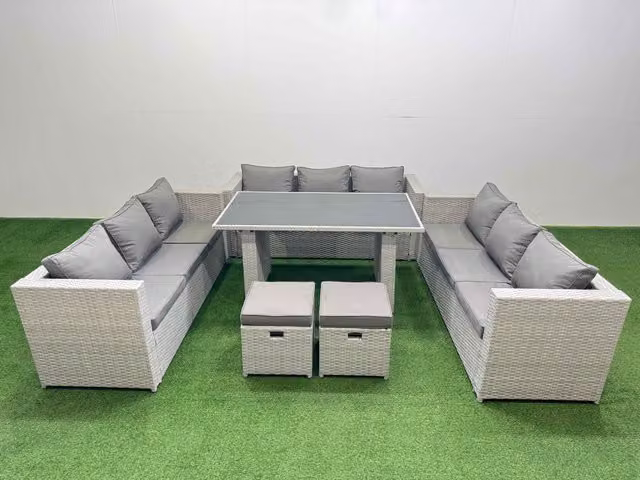 Fimous Modern Rattan Garden Furniture Set with 2 Small Stools in Light Grey