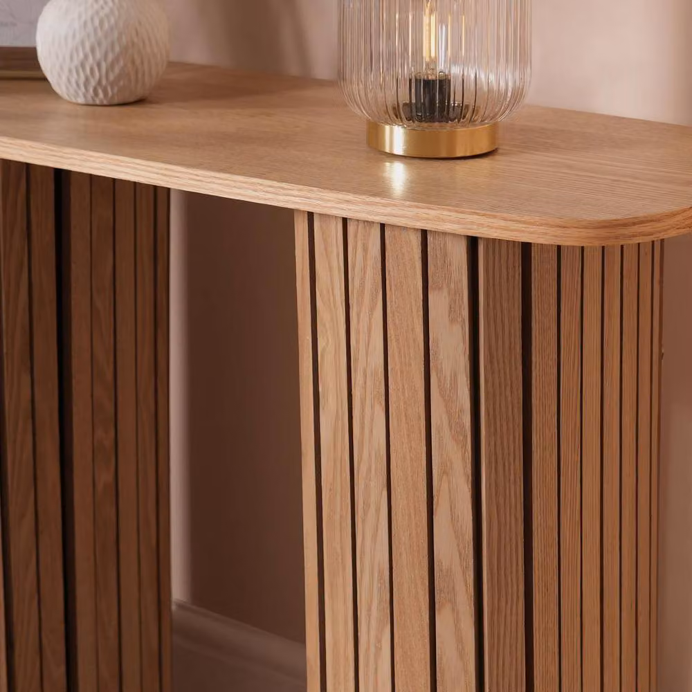 OHS Madison Ribbed Engineered Wood Console Table in Light Brown – 2