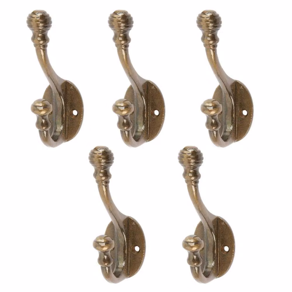 FLAVORA 5-Piece Ball End Hat and Coat Hook Set in Antique Brown Cast Iron, W: 52 cm – 2