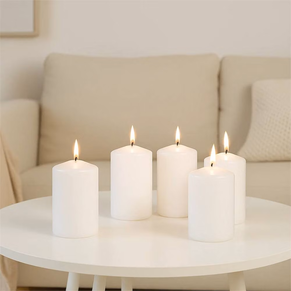 SPETLEK 8 Pack Unscented White Pillar Candles H: 10 cm, W: 5 cm, D: 5 cm – 3