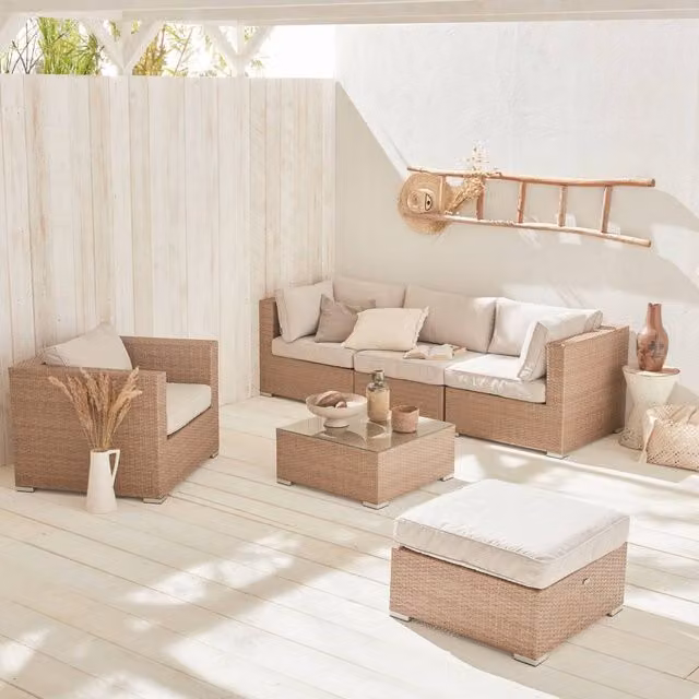 sweeek 5-Seater Woven Resin Garden Furniture Set in Beige