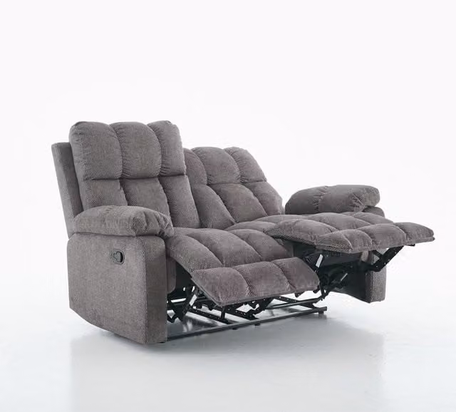 FURNITURE ONE Manual Recliner 2 Seater Loveseat in Grey Fabric Upholstery