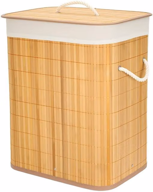 EONLION Foldable Bamboo Laundry Basket, 60L, Beige, W/D/H: 40 x 50 x 60 cm