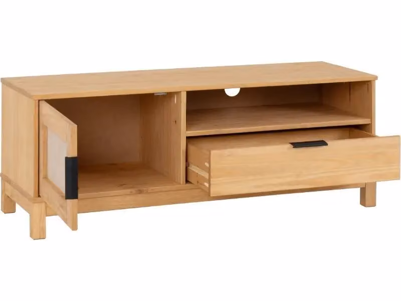 Seconique Corona Rattan and Waxed Pine 1 Door 1 Drawer TV Unit in Brown, W/D/H: 120 x 40 x 45.5 cm – 5