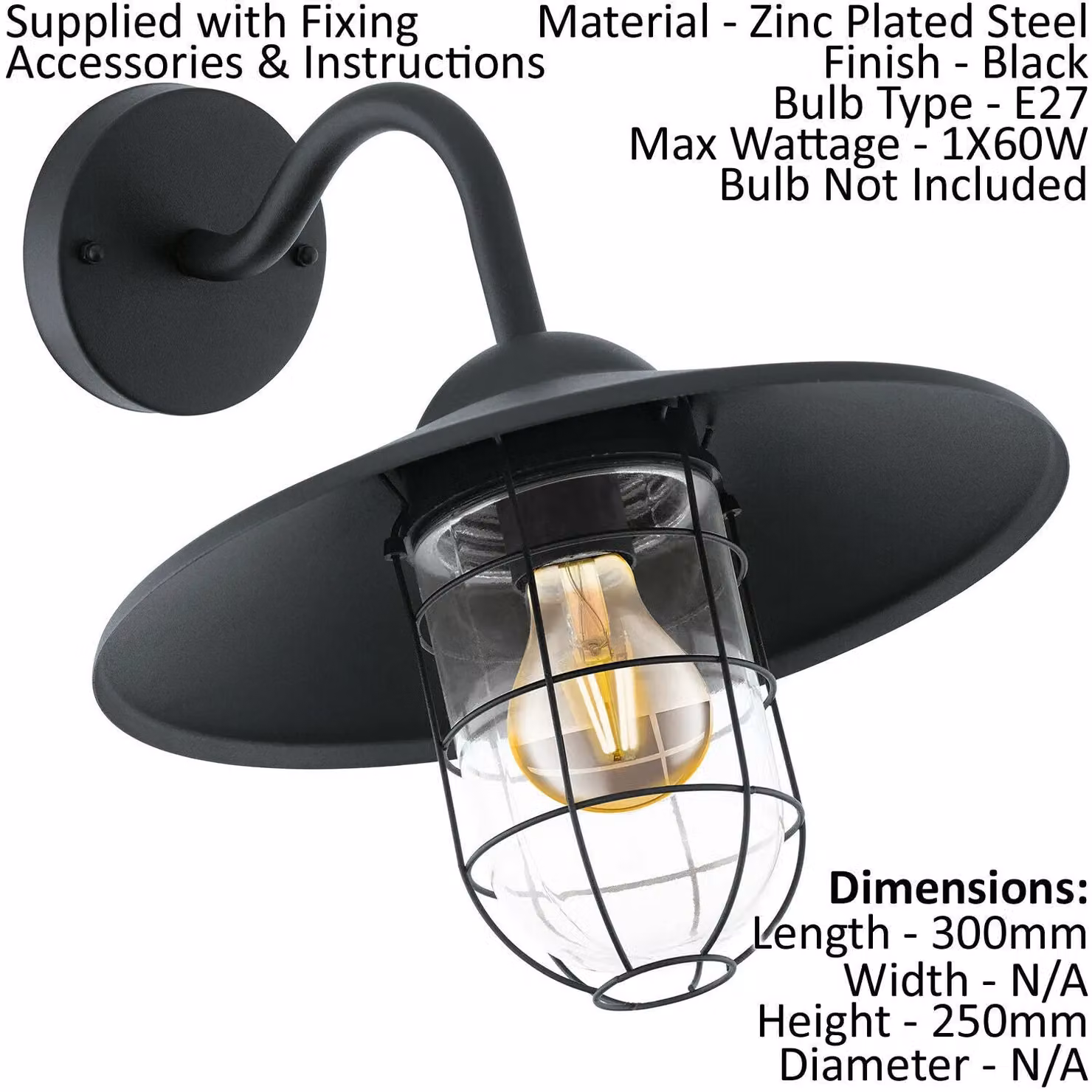 Loops 2 Pack Black Metal Outdoor Wall Light IP44 Fisherman Cage Lantern for Garden and Porch with E27 Socket – 2