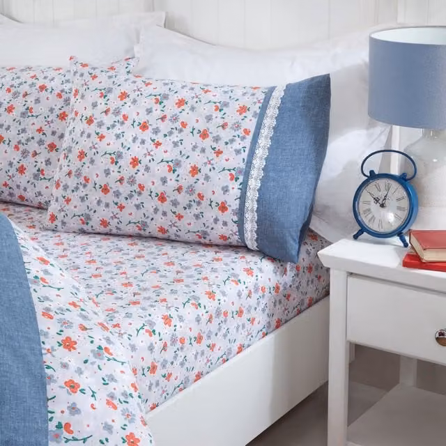 Rapport Home Blue Floral Duvet Cover Set, W: 180 cm x L: 200 cm