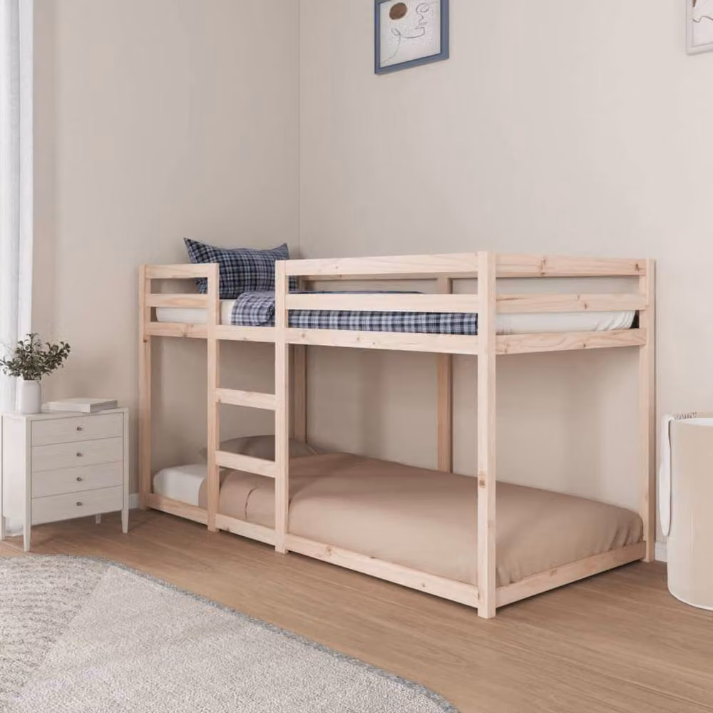 Berkfield Home Rustic Solid Wood Pine Bunk Bed in Brown, W/D/H: 90 x 200 cm