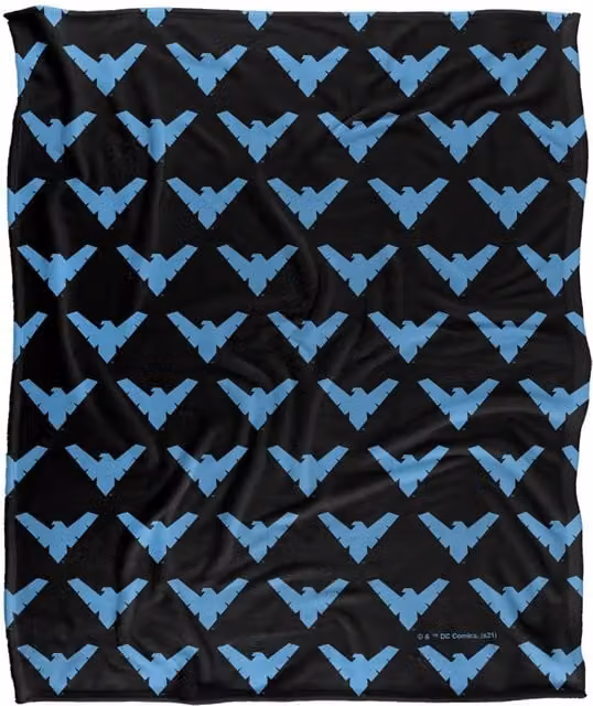DC Comics Batman Nightwing Logo Pattern Fleece Blanket, White, W: 152 cm, D: 127 cm – 1