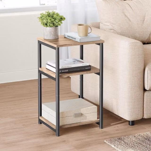 VASAGLE 3-Tier Industrial Side Table with Steel Frame in Brown