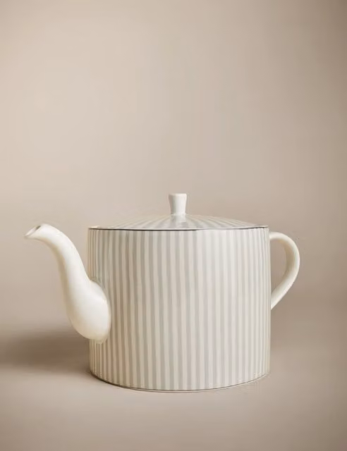 M&S Hampton Striped Grey Ceramic Teapot