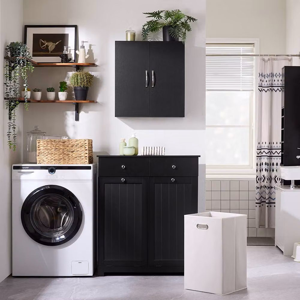 SoBuy Modern Wall-Mounted Bathroom Cabinet in Matt Black with Soft-Close Hinged Doors and Internal Shelves – 4