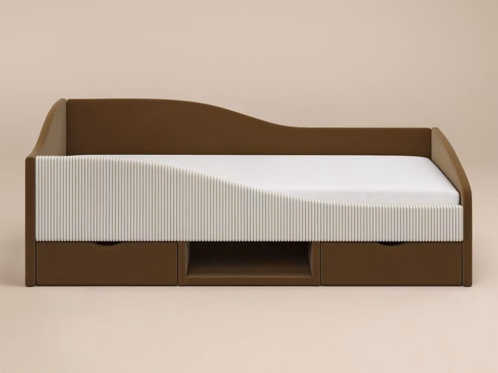 Flair Aubrey Velvet Low Sleeper Storage Bed in Brown with Beige Cord, Single, 90 x 200 cm – 2