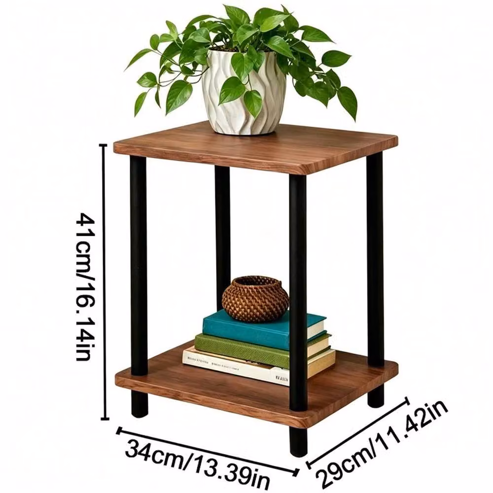 KORVIXA 2 Tier Modern Brown Wood Side Table and Nightstand W/D/H: 100 x 100 x 100 cm – 2