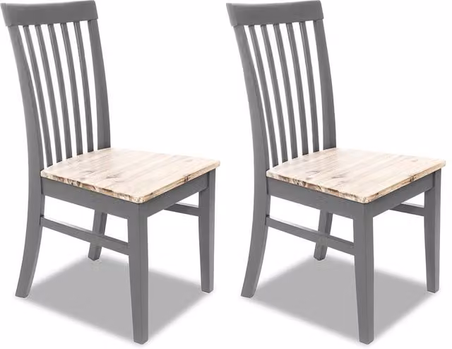 Statement Furniture Florence Highback Dining Chairs with Acacia Wood Seat, Set of 2, Grey, W45 x D53 x H94 cm