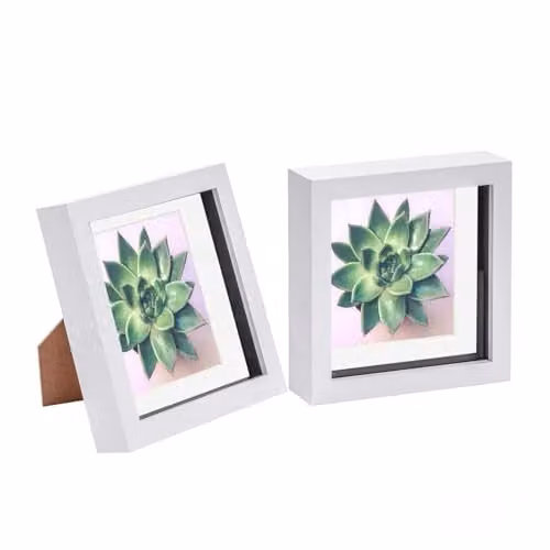 Nicola Spring 2 Piece White Square 3D Shadow Box Photo Frame Set with Glass Aperture