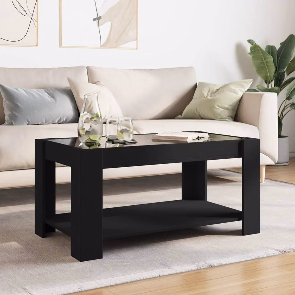 Berkfield Home Modern Black Coffee Table with LED and Glass, W: 93 cm, D: 53 cm, H: 45 cm – 1