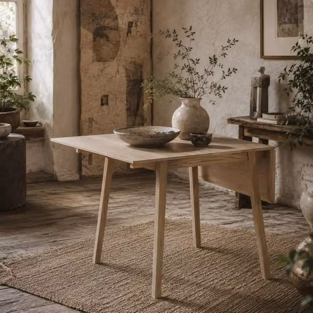 Wyld Haus Nolilu Solid Wood Drop Leaf Dining Table in Natural Brown Finish – 1
