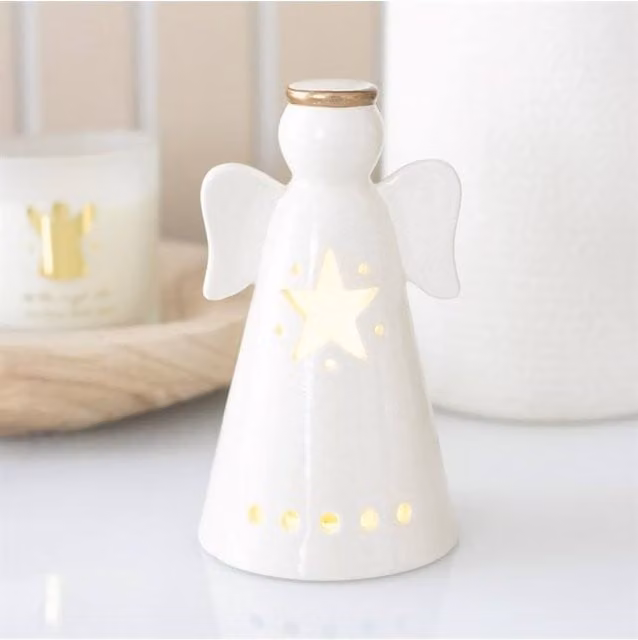 KDMD Small White Ceramic LED Light Up Angel Tabletop Decoration with Star – 1