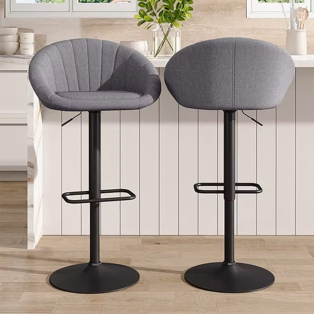 Livingandhome Set of 2 Modern Grey Fabric Swivel Breakfast Bar Stools
