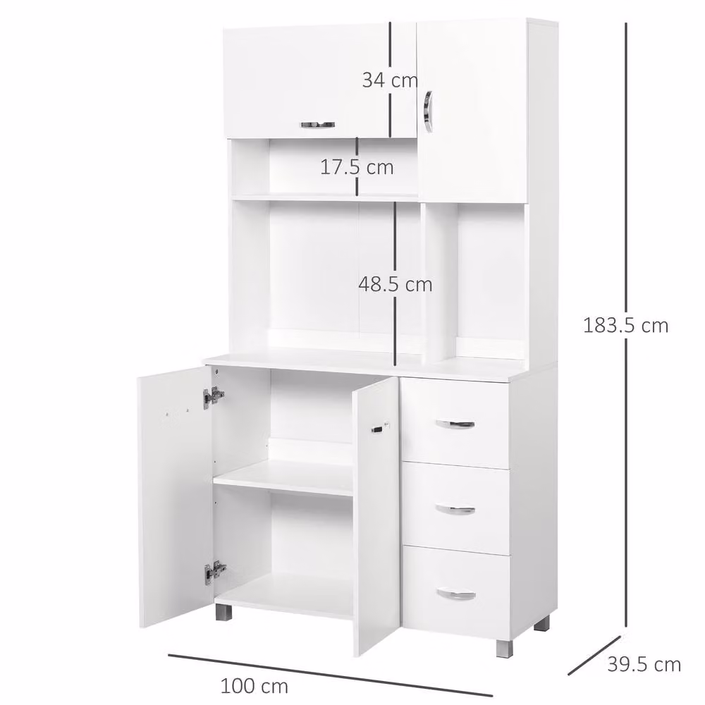 STILVORA Tall Kitchen Storage Cabinet in White with Drawers and Shelves – 2