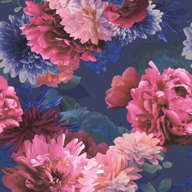 Muriva Lipsy Issey Blue Floral Botanical Paper Wallpaper – 1