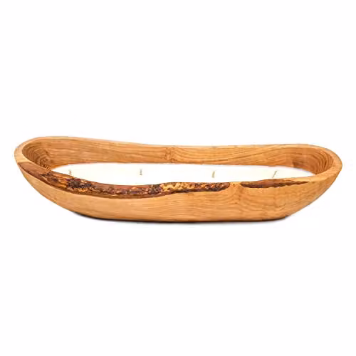 Verano Wild Fig Scented Soy Wax Candle in Brown Reusable Olive Wood Boat