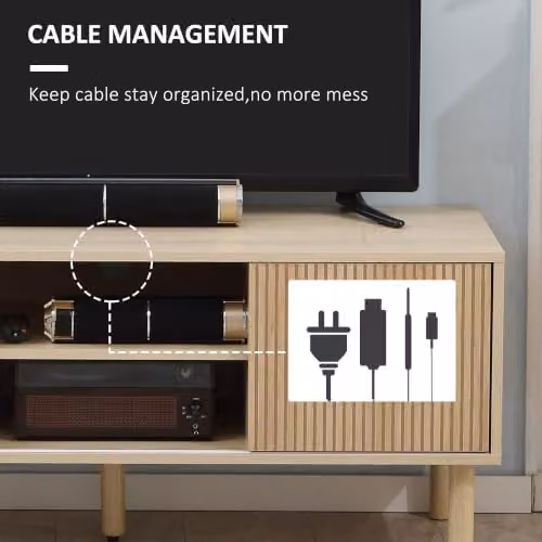 HOMCOM Classic Beige Wood TV Stand Cabinet with Media Compartments, W/D/H: 115 x 40 x 49 cm – 4