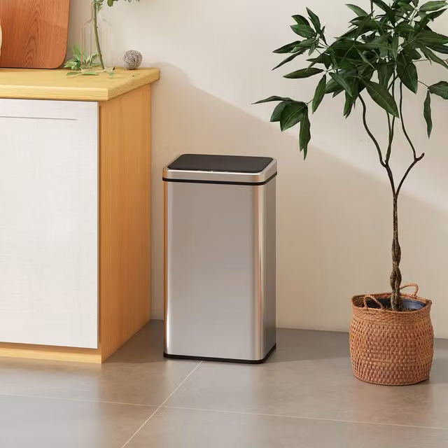 HOMCOM 50L Silver Sensor Bin with Soft-Close Lid and Fingerprint-Proof Stainless Steel Finish