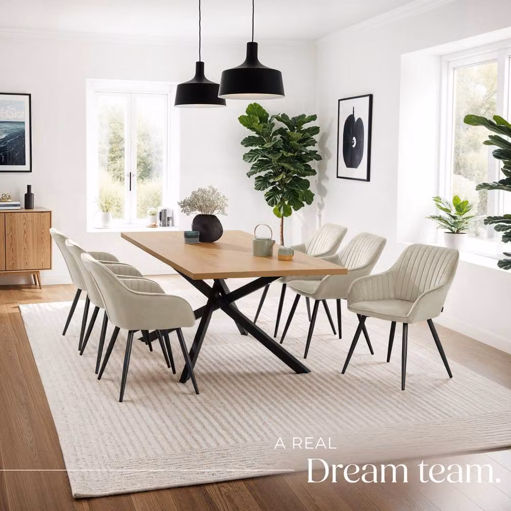 tectake Marilyn Dining Chair Set of 6 in Cream and Black with Velvet Upholstery – 5