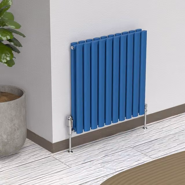 Lux Heat Oval Horizontal Coloured Double Radiator in Galaxy Blue, W: 60 cm, H: 54 cm