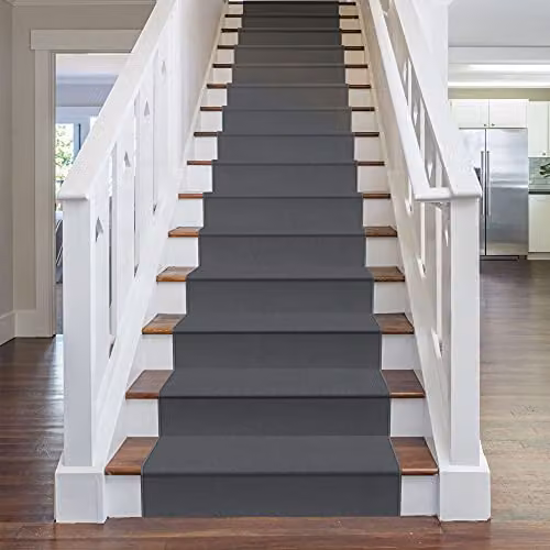 runrug Plain Grey Stair Carpet Runner, Stain Resistant and UV Resistant, W: 70 cm, L: 600 cm