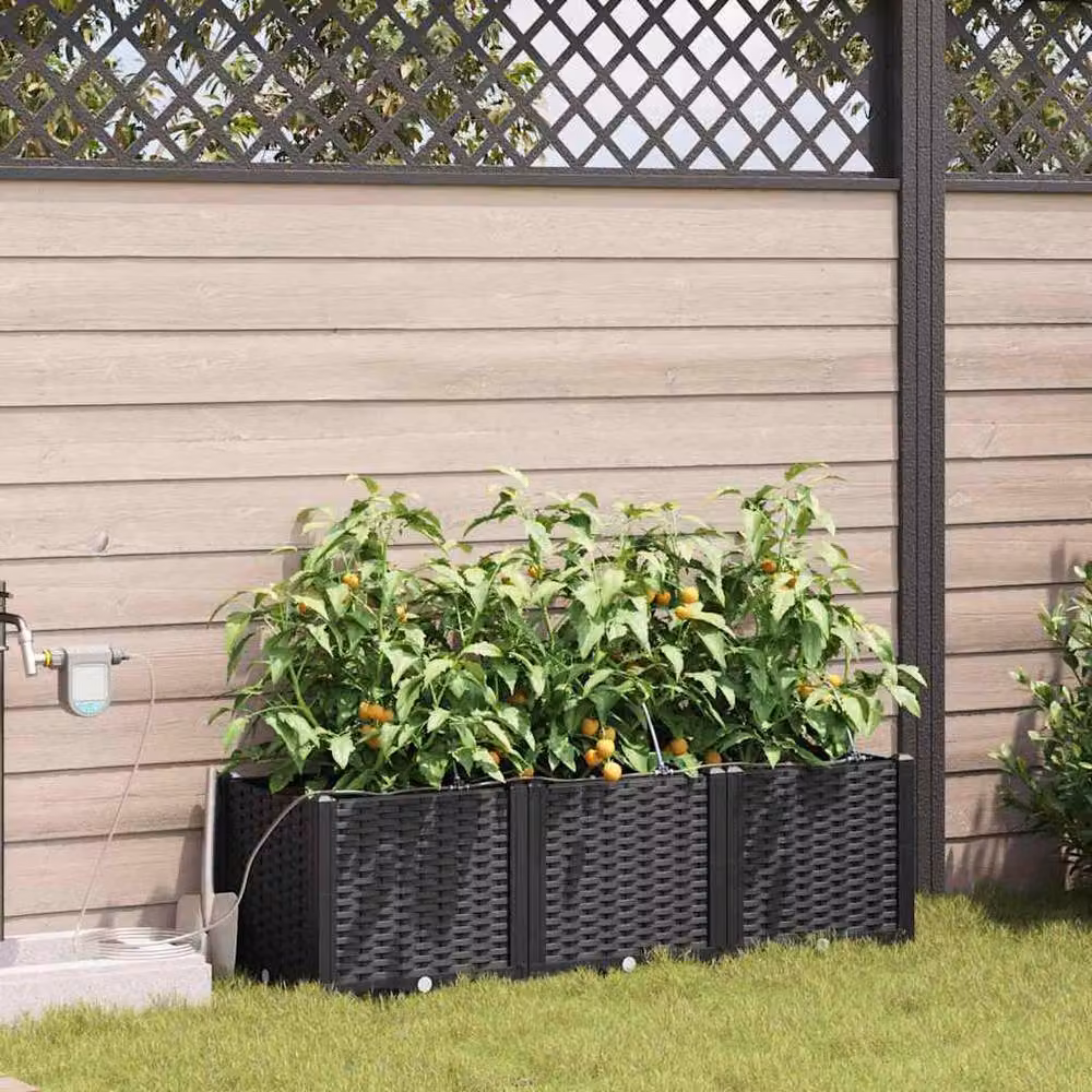 Berkfield Home Garden Planters with Water Irrigation System, 3 Piece Set, Black – 2
