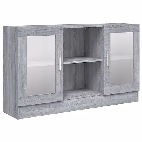 vidaXL Modern Grey Sonoma Vitrine Cabinet with Glass Doors and Internal Shelves, W/D/H: 120 x 30.5 x 70 cm