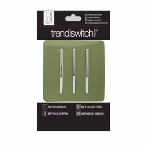 Trendi 3 Gang 2 Way Modern Glossy Triple Electrical Wall Light Switch with Chrome Rocker in Moss Green – 3
