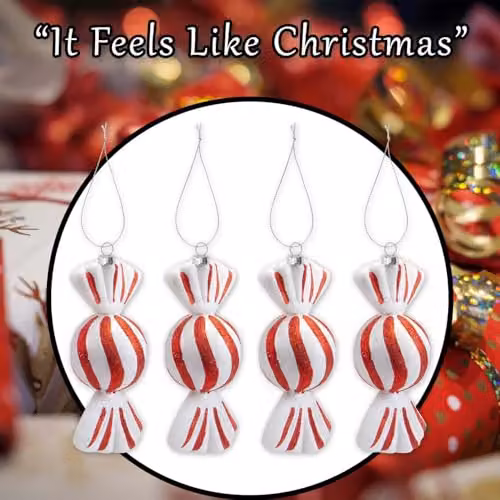 VFM e-Store Christmas Candy Hanging Decoration, Red and White Striped Pendant, Pack of 4, W/H: 17 x 24 cm – 6