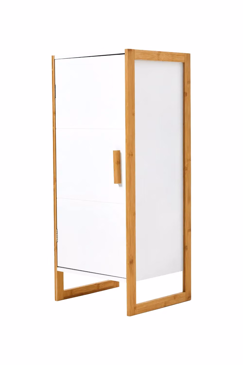 Living and Home Single-door Bathroom Storage Cabinet with Bamboo Base in White – 2