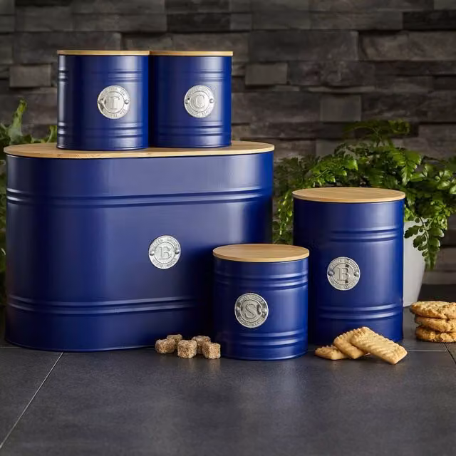 Neo Scandi 5 Piece Metal Kitchen Canister Set in Blue